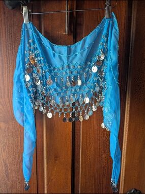 Blue Coin Belly Dance Hip Scarf